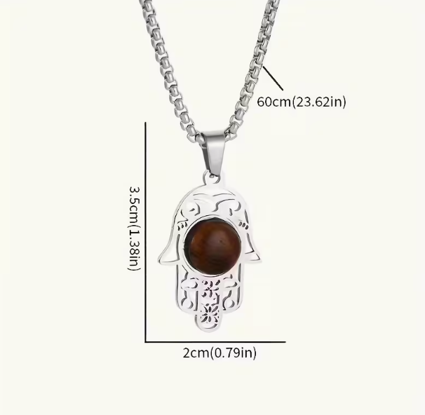 Hamsa Necklace with Tiger eye - Gold
